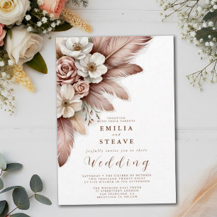 Invitación Boda de Boho Pampas Grass Floral Cream Rosas