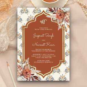 Invitación Boda de Boho Rust Naranja Punjabi Anand Karaj Sikh
