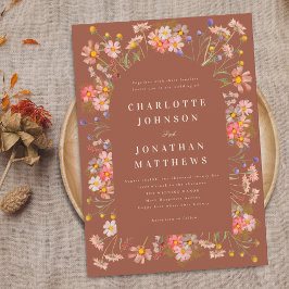 Invitación Boda de Boho Rustic Wildflowers Naranja quemada