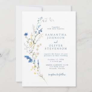 Invitación Boda de Boho Rústico de Flor Silvestre Azul Polvo 