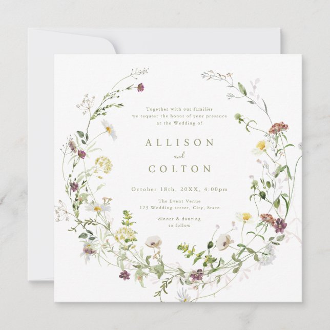 Invitación Boda de Boho Rústico de Flor Silvestre Sage Green (Anverso)