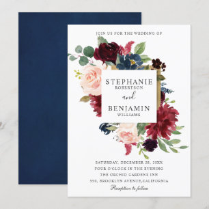 Invitación Boda de Boho Rústico Floral de la Marina Roja de B