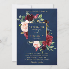 Invitación Boda de Boho Rústico Floral de la Marina Roja de B
