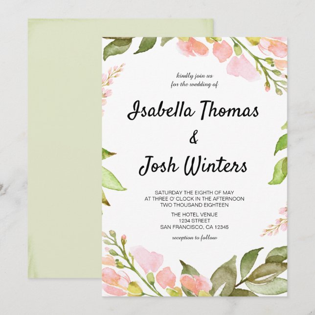Invitación Boda de Boho Rústico Floral Rosa Peach Peach (Anverso / Reverso)