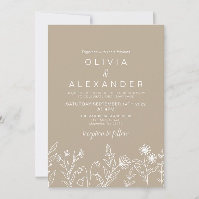 Invitación Boda de Boho wildflower earthy tan (Anverso)