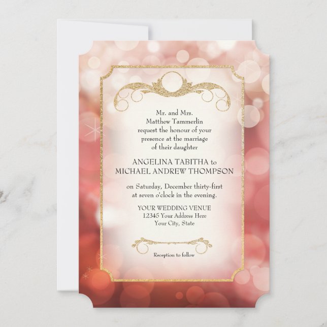 Invitación Boda de Bokeh Sparkle Twinkle Marsala (Anverso)