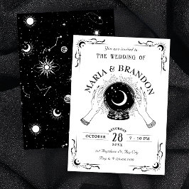 Invitación Boda de bola de cristal de luna mágica en blanco y