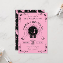 Invitación Boda de bola de cristal de luna mágica rosa negro