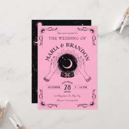 Invitación Boda de bola de cristal de luna mágica rosa negro