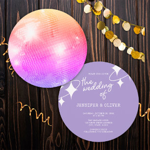 Invitación Boda de Bola de Disco Retro Lavanda Rosa Naranja