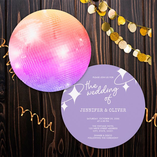 Invitación Boda de Bola de Disco Retro Lavanda Rosa Naranja (Subido por el creador)