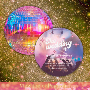 Invitación Boda de Bola de Discoteca Brillante Rosa Groovy Co