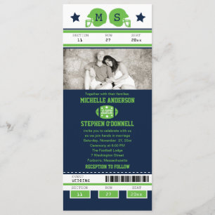 Invitación Boda de boletos de fútbol azul y verde limón