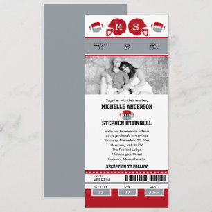 Invitación Boda de boletos de fútbol gris y rojo
