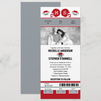 Invitación Boda de boletos de fútbol gris y rojo