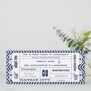 Invitación Boda de boletos modernos de la Marina Chevron Zig