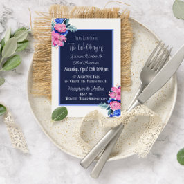 Invitación Boda de Bonito floral de color azul y rosa