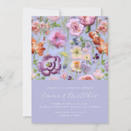 Invitación Boda de bordado botánico en negrita morado y Naran
