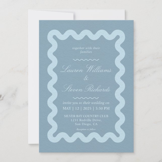 Invitación Boda de borde azul gris personalizado (Anverso)