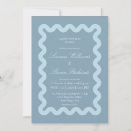 Invitación Boda de borde azul gris personalizado