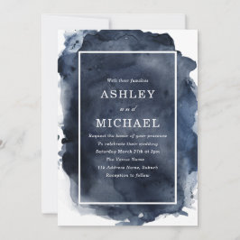 Invitación Boda de borde blanco de color de agua de la marina
