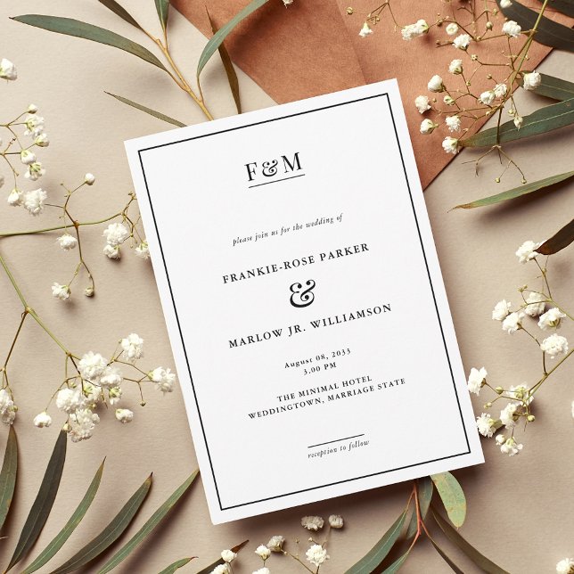 Invitación Boda de borde blanco y negro de Moda mínima (Subido por el creador)