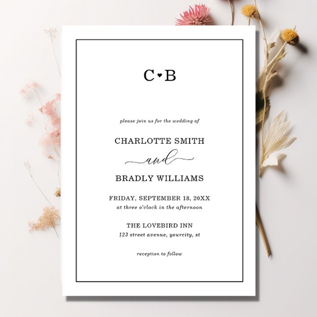 Invitación Boda de borde blanco y negro de Moda mínima (Subido por el creador)