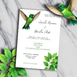 Invitación Boda de borde botánico de leafy Green Hummingbird