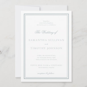 Invitación Boda de borde clásico gris azul francés