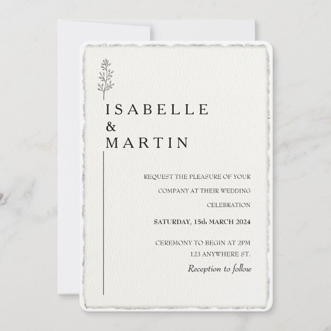 Invitación Boda de borde con guiones falsos y rotos por mano (Anverso)