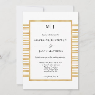 Invitación Boda de borde de bandas de oro blanco marfil moder