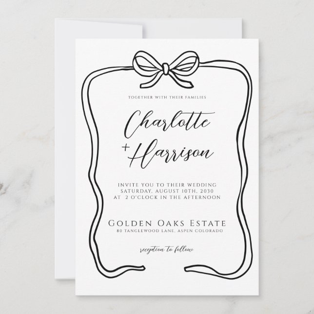 Invitación Boda de borde de cinta de script caprichoso (Anverso)