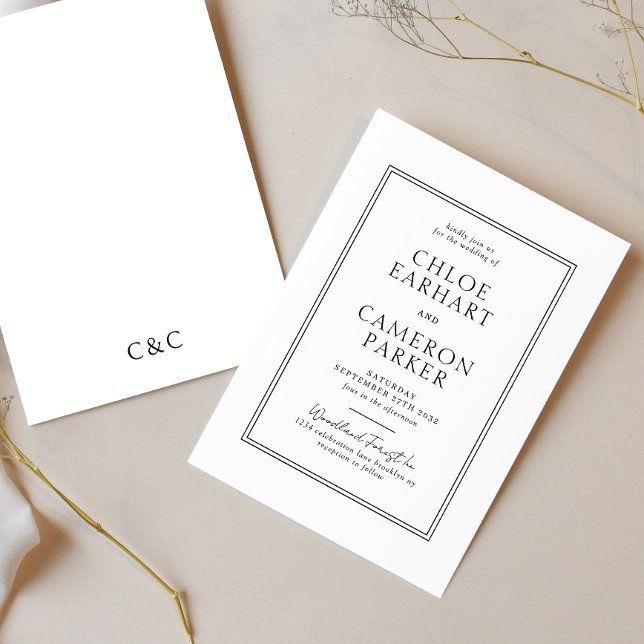 Invitación Boda de borde de cuadrado negro clásico formal (Subido por el creador)