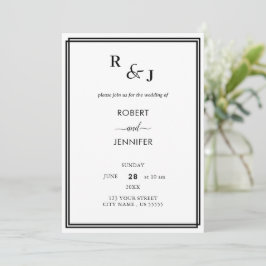 Invitación Boda de borde de elegancia moderna en blanco y neg