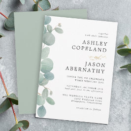 Invitación Boda de borde de eucalipto de color de agua simple