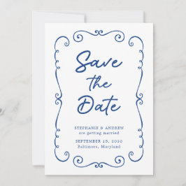 Invitación Boda de borde de garabato dibujada a mano Guardar 