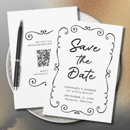 Invitación Boda de borde de garabato dibujada a mano Guardar 