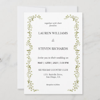 Invitación Boda de borde de hoja verde blanca personalizado
