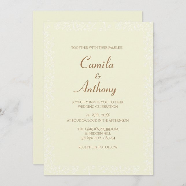 Invitación Boda de borde de impresión de patrón floral blanco (Anverso / Reverso)