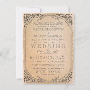 Invitación Boda de borde de marco elegante de filigrana vinta