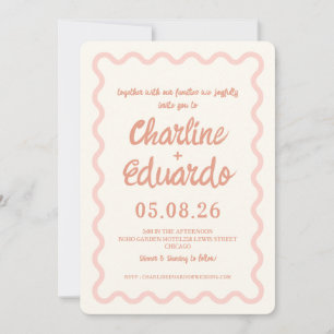 Invitación Boda de borde de onda rosa Rubor
