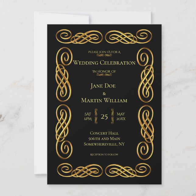 Invitación Boda de borde de oro clásico (Anverso)
