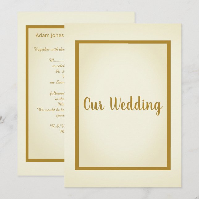 Invitación Boda de borde de oro de CREAM simple y elegante (Anverso / Reverso)