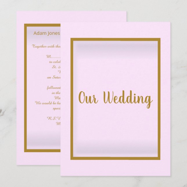 Invitación Boda de borde de oro rosa simple y elegante (Anverso / Reverso)
