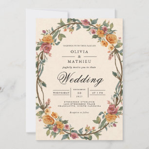 Invitación Boda de borde de óvalo floral ruso