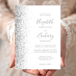 Invitación Boda de borde de purpurina plateada blanca moderna