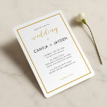 Invitación Boda de borde de Relieve metalizado dorado elegant<br><div class="desc">El diseño de esta tarjeta es simple y minimalista. La palabra "boda" se realza con un impresionante y encantador tipo de letra caligrafía en color Relieve metalizado dorado, que complementa el sólido borde del mismo color para añadir un toque de elegancia y lujo. Cada invitación incluye un sobre. Elija sus...</div>