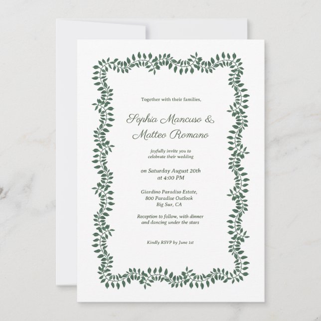 Invitación Boda de borde de vegetación botánica (Anverso)