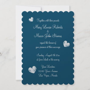 Invitación Boda de borde de vieira azul y plata metálica