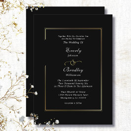 Invitación Boda de borde dorado blanco negro mínimo clásico